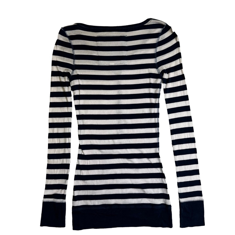 Abercrombie & Fitch Striped Henley Tee Top Size Medium Blue and White Vintage - Picture 4 of 12